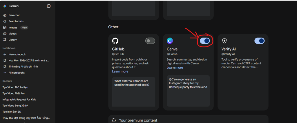 Bật Canva trong Connected Apps